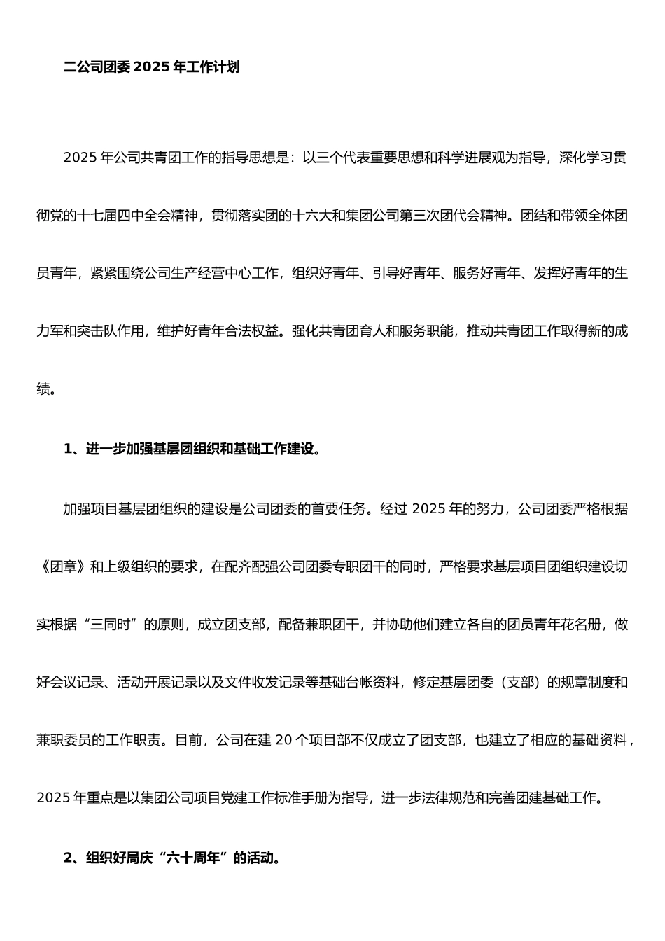 二公司团委2010年年初工作计划_第1页