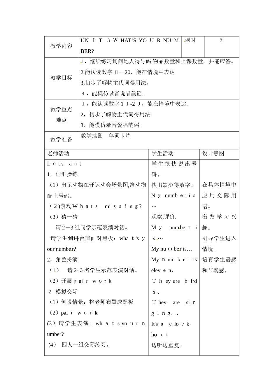二年级上册英语教案Unit3 Lesson10_北京课改版_第1页