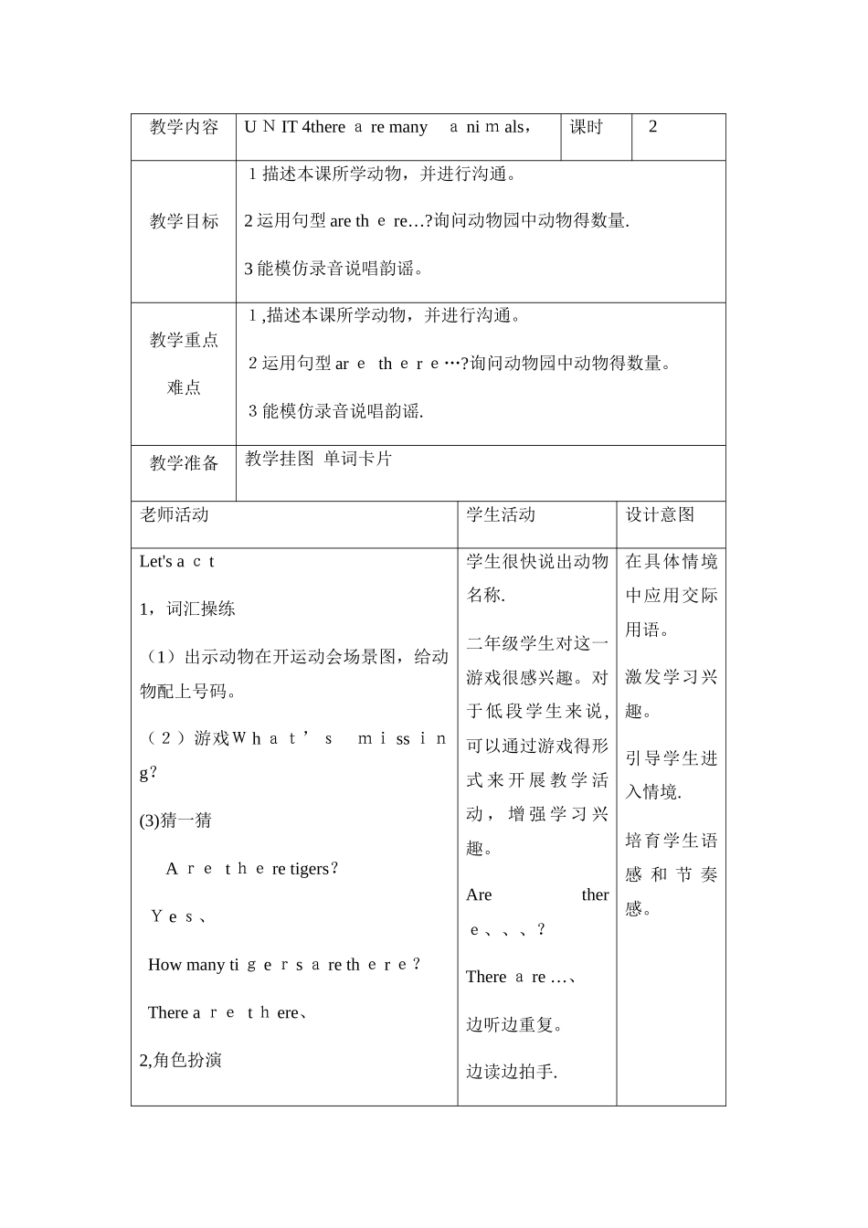 二年级上册英语教案Unit4 Lesson14_北京课改版_第1页
