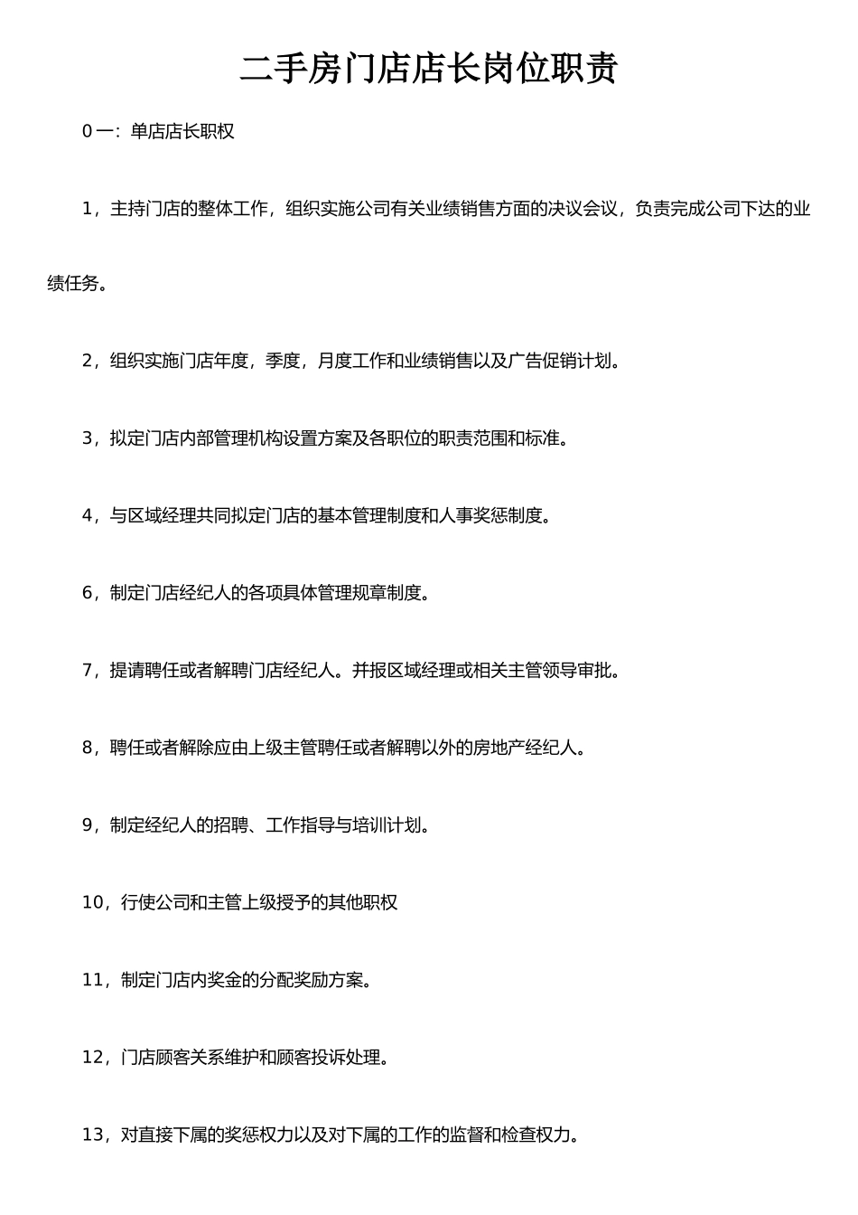 二手房门店店长岗位职责_第1页