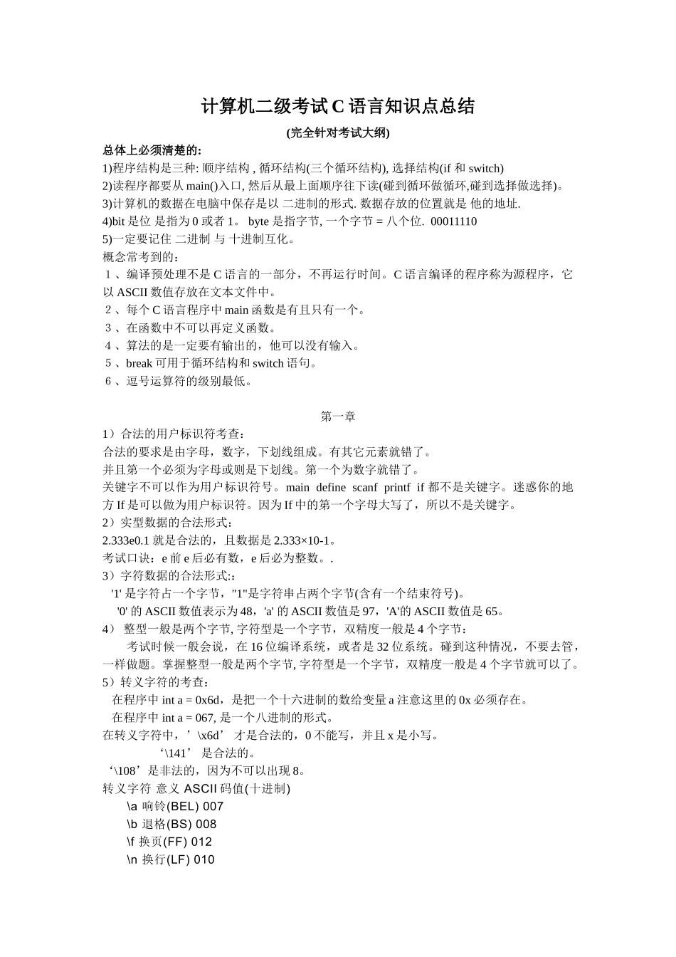 二级C语言知识点大盘点_第1页
