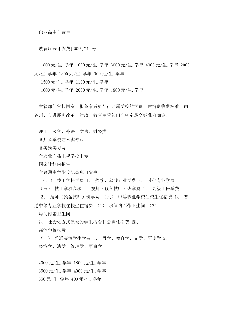 云南省省级审批的教育收费项目和收费标准表_第3页