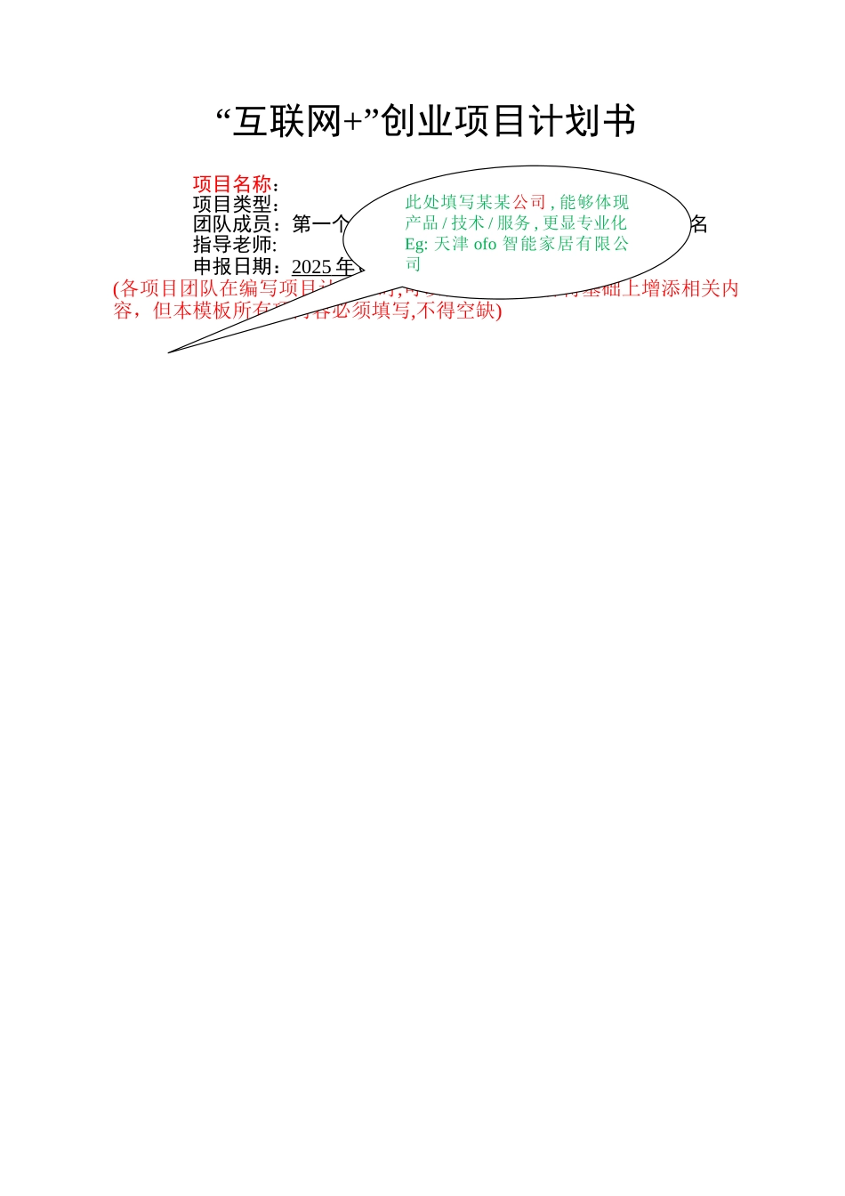 互联网 创业计划书格式_第1页