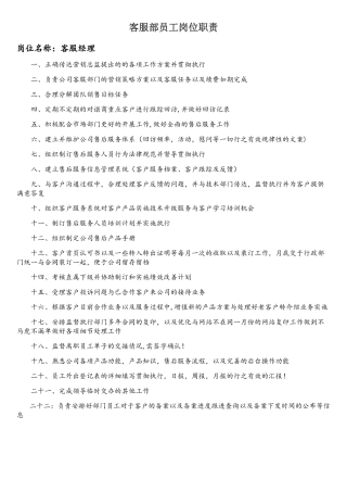 互联网公司客服部工作职责
