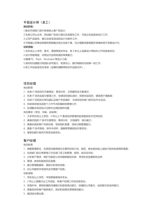 互联网公司招聘岗位职责汇总