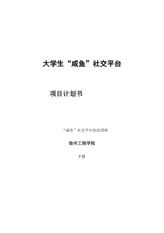 互联网创业大赛大学生咸鱼社交平台综合项目专题计划书