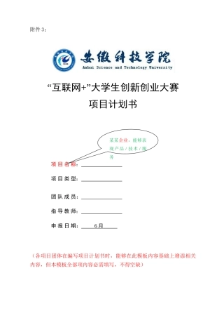互联网大学生创新创业大赛综合项目专题计划书标准规范格式新版培训教材