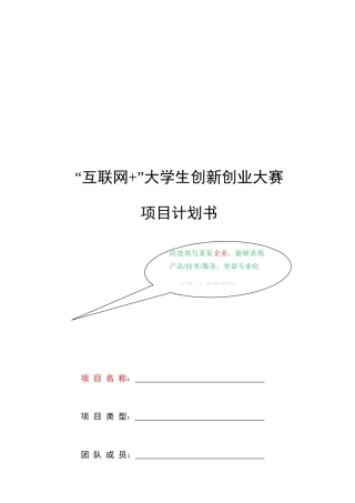 互联网大学生创新创业大赛综合项目专题计划书格式新版培训教材