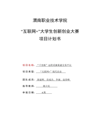 互联网大赛综合项目专题计划书千里眼