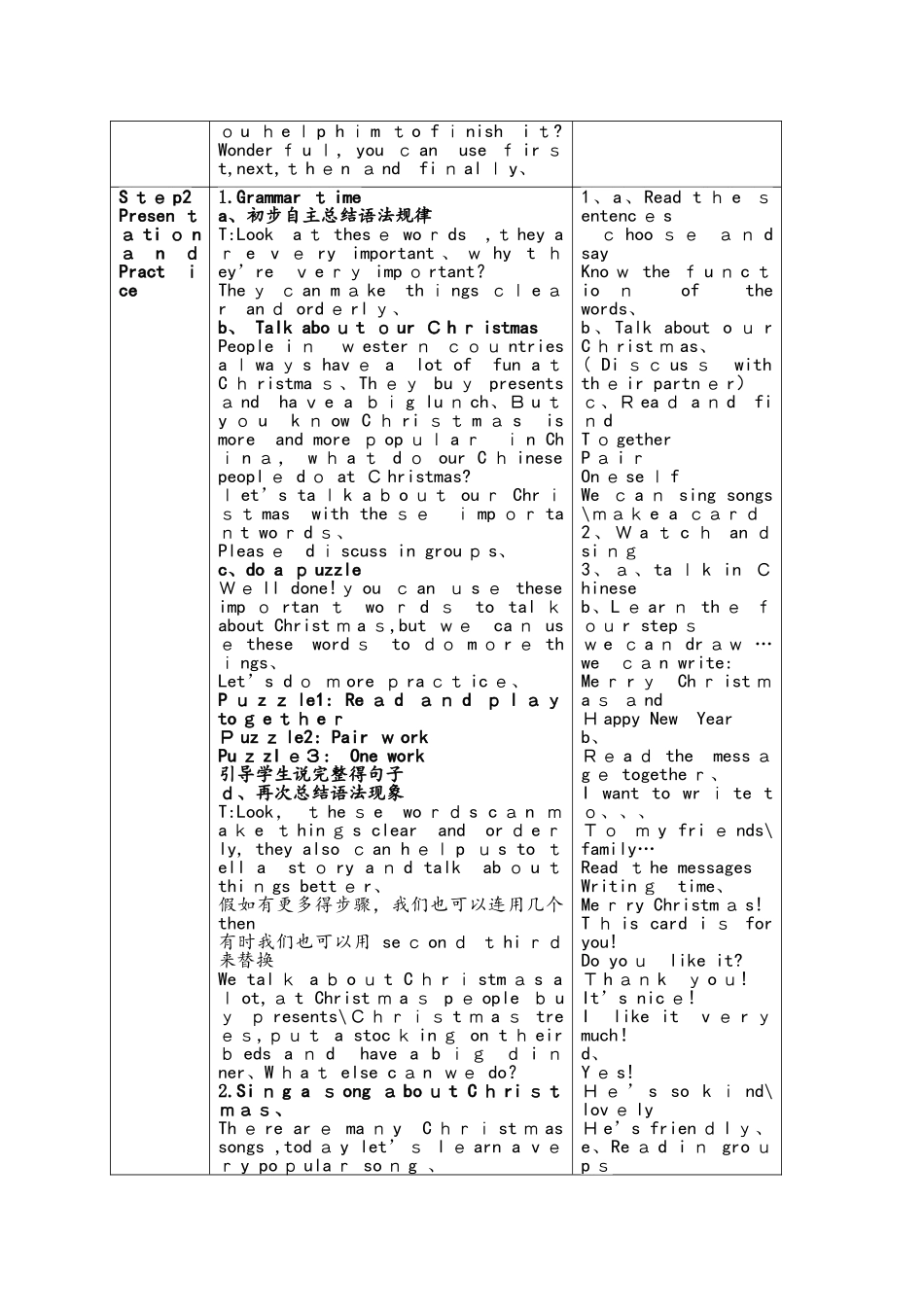 五年级上册英语教案（表格式）Unit 8 At Christmas（第二课时）译林版（三起）_第2页