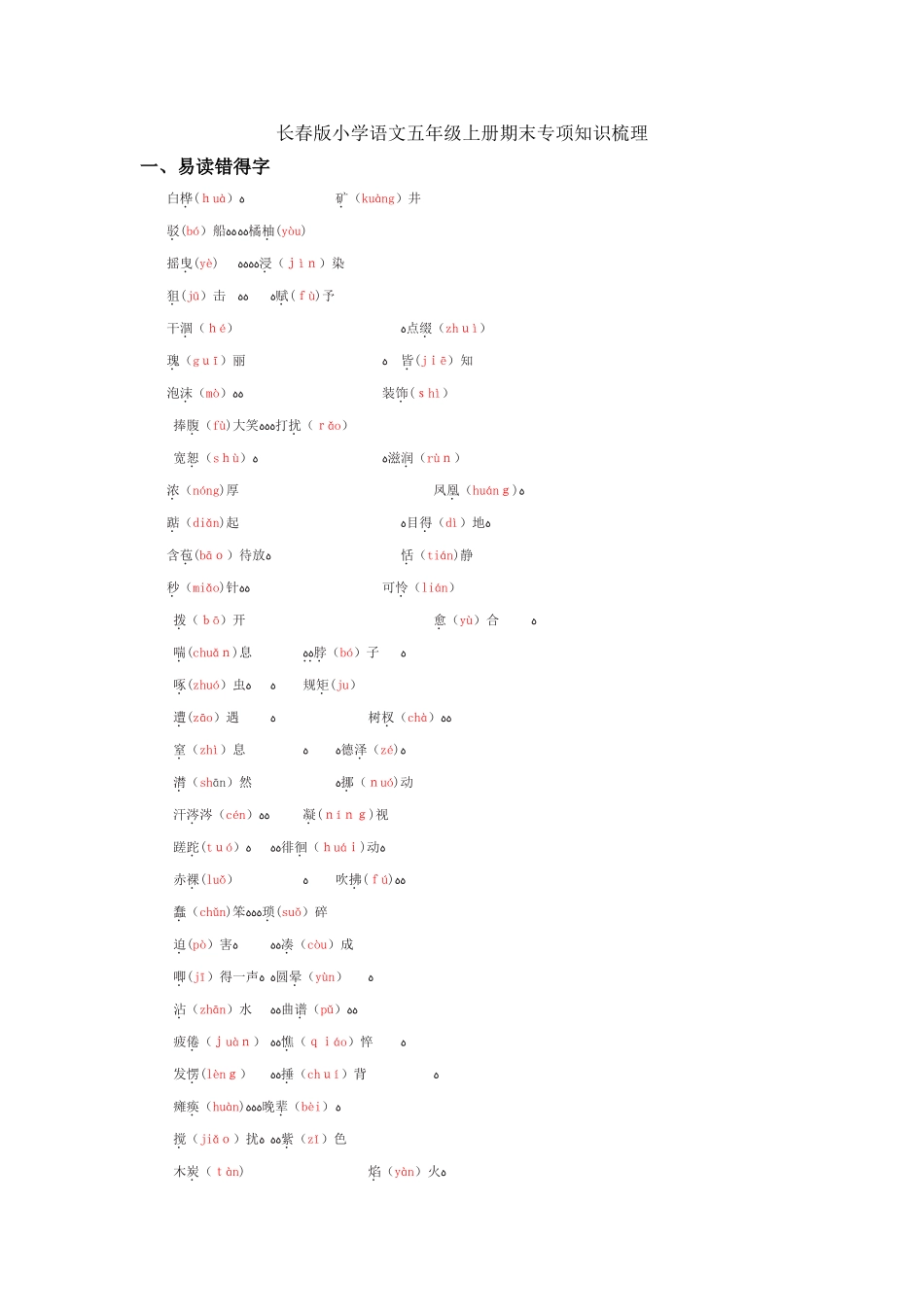 五年级上册语文素材期末专项知识梳理_长春版_第1页