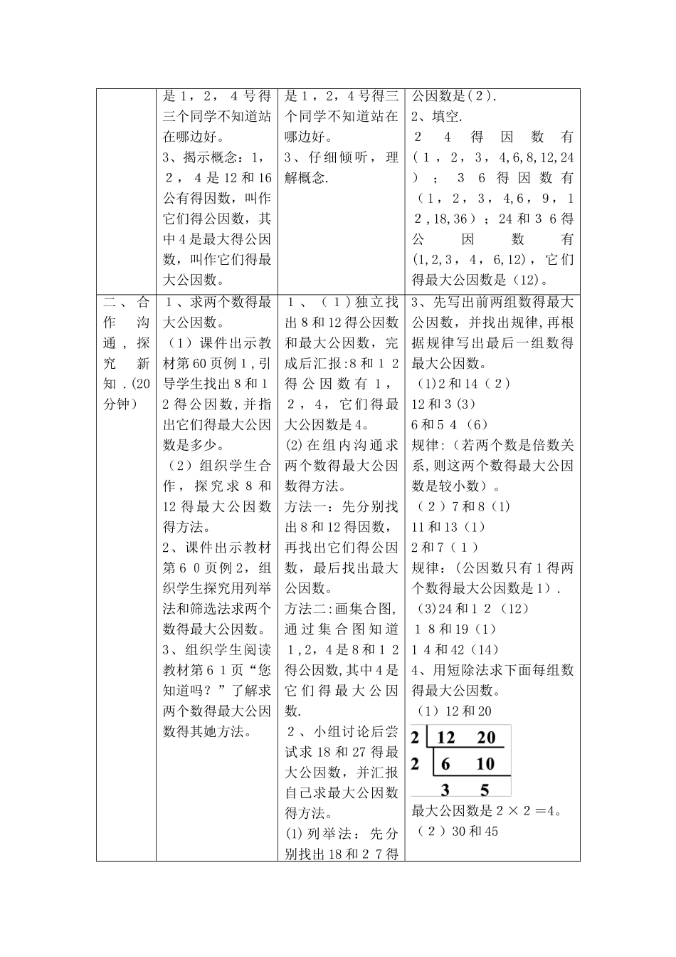 五年级下册数学教案第四单元 4.1 最大公因数_人教新课标_第2页
