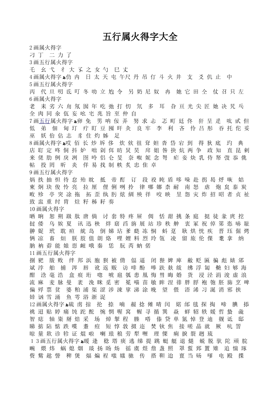 五行属火的字大全及含释义_第1页