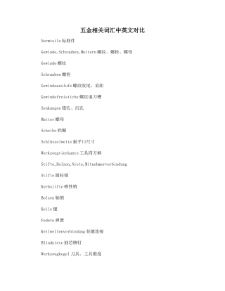 五金相关词汇中英文对照