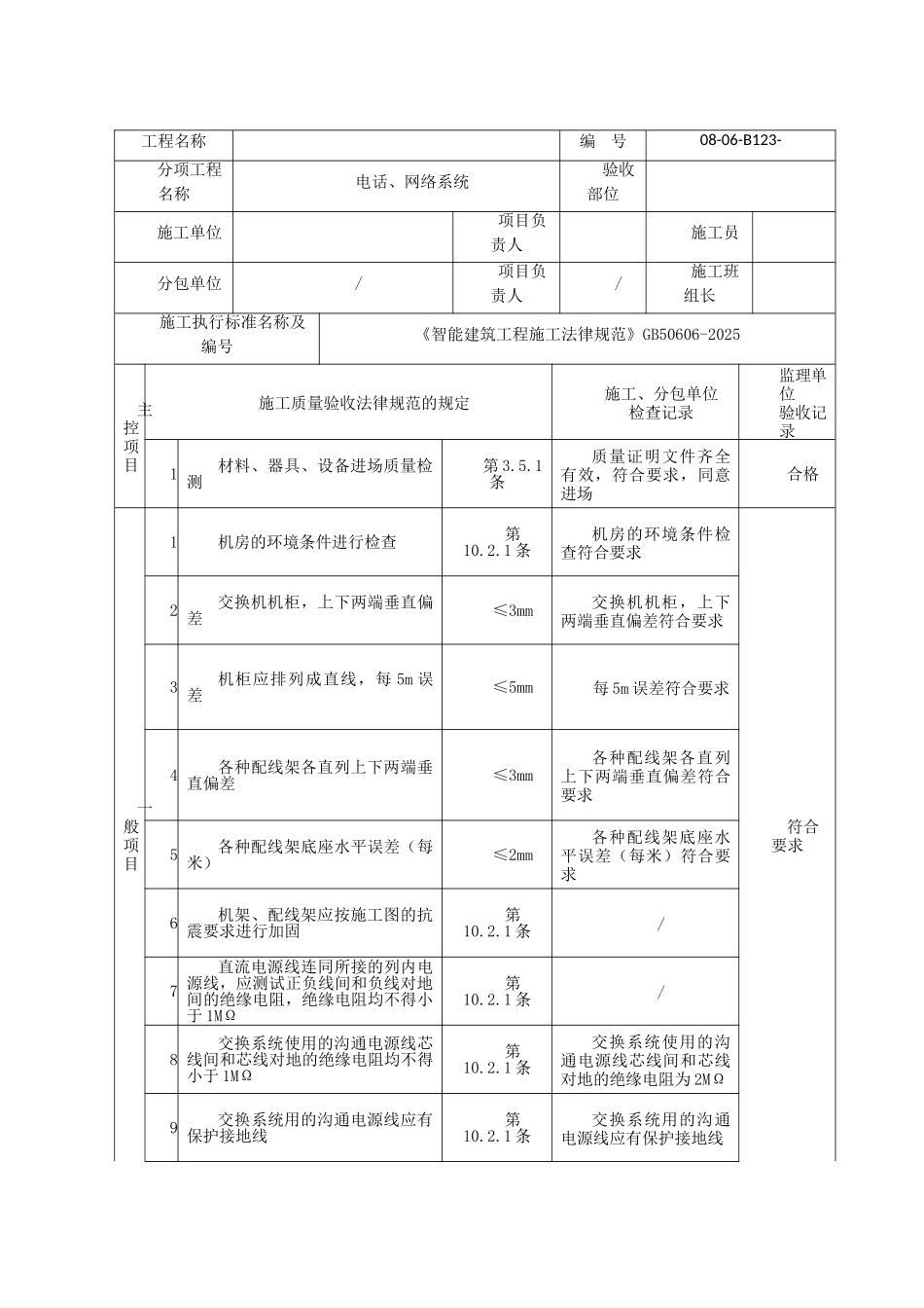 交换系统设备安装检验批质量验收记录_第2页