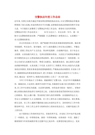 交警执法年度工作总结