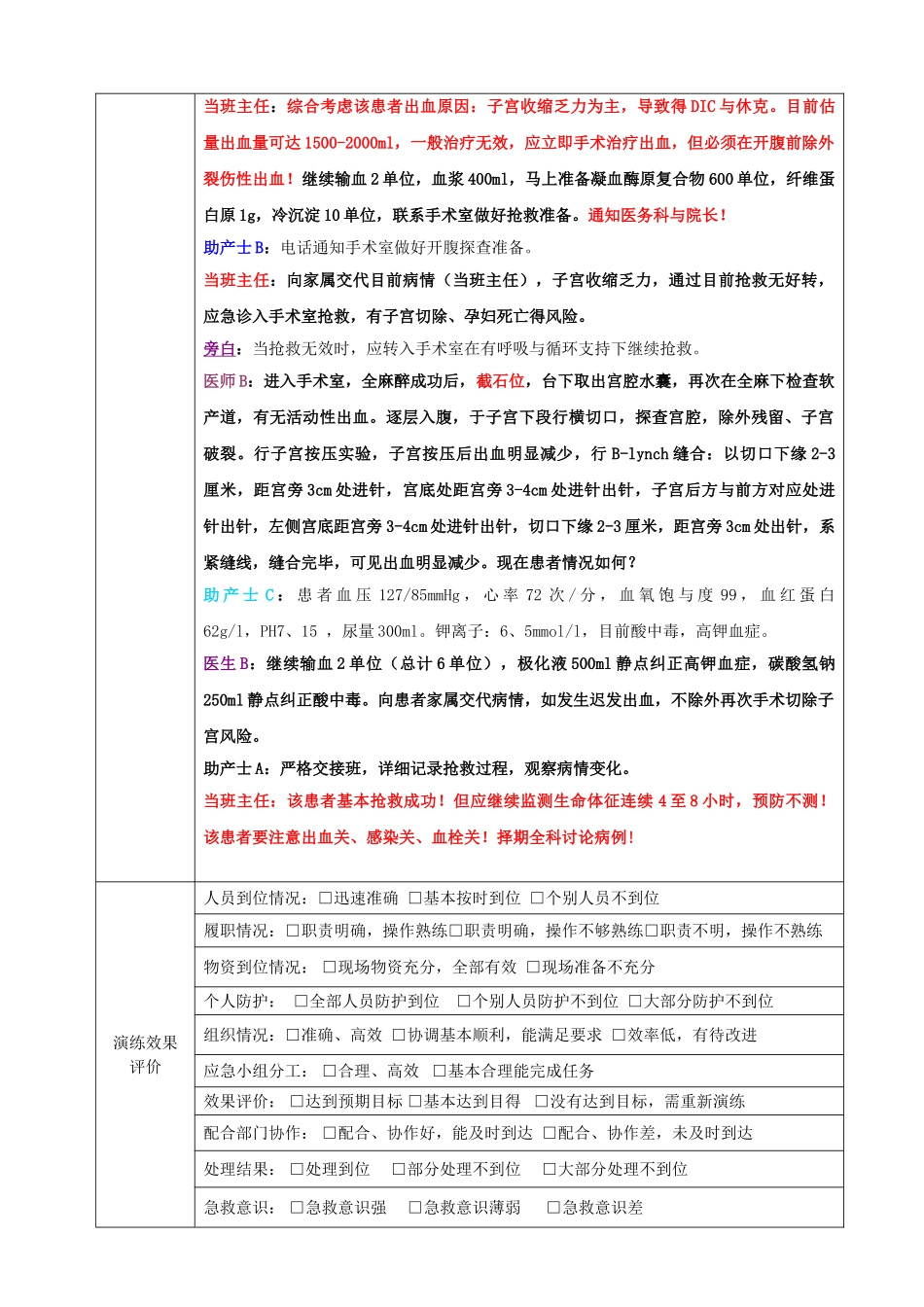 产后大出血患者时应急预案演练记录_第3页