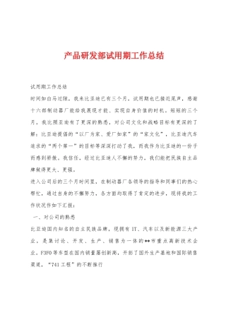 产品研发部试用期工作总结