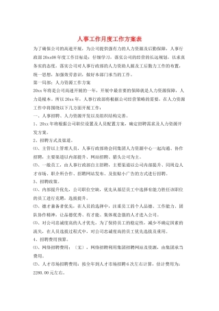 人事工作月度工作计划表