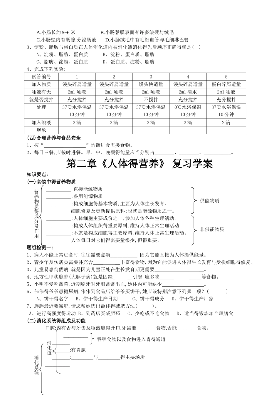 人体的营养复习教案_第3页
