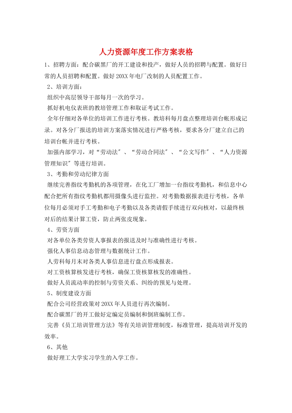 人力资源年度工作计划表格_第1页