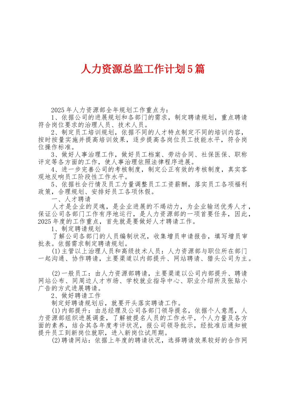 人力资源总监工作计划5篇_第1页