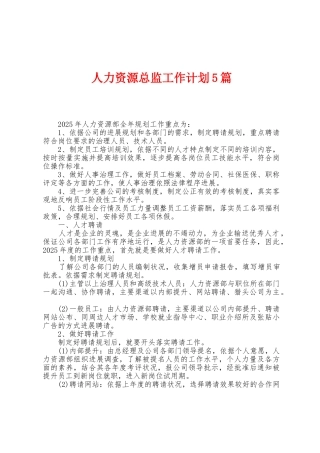人力资源总监工作计划5篇