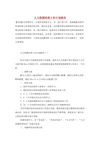 人力资源经理工作计划报告