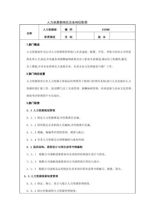 人力资源部岗位职责及考核标准