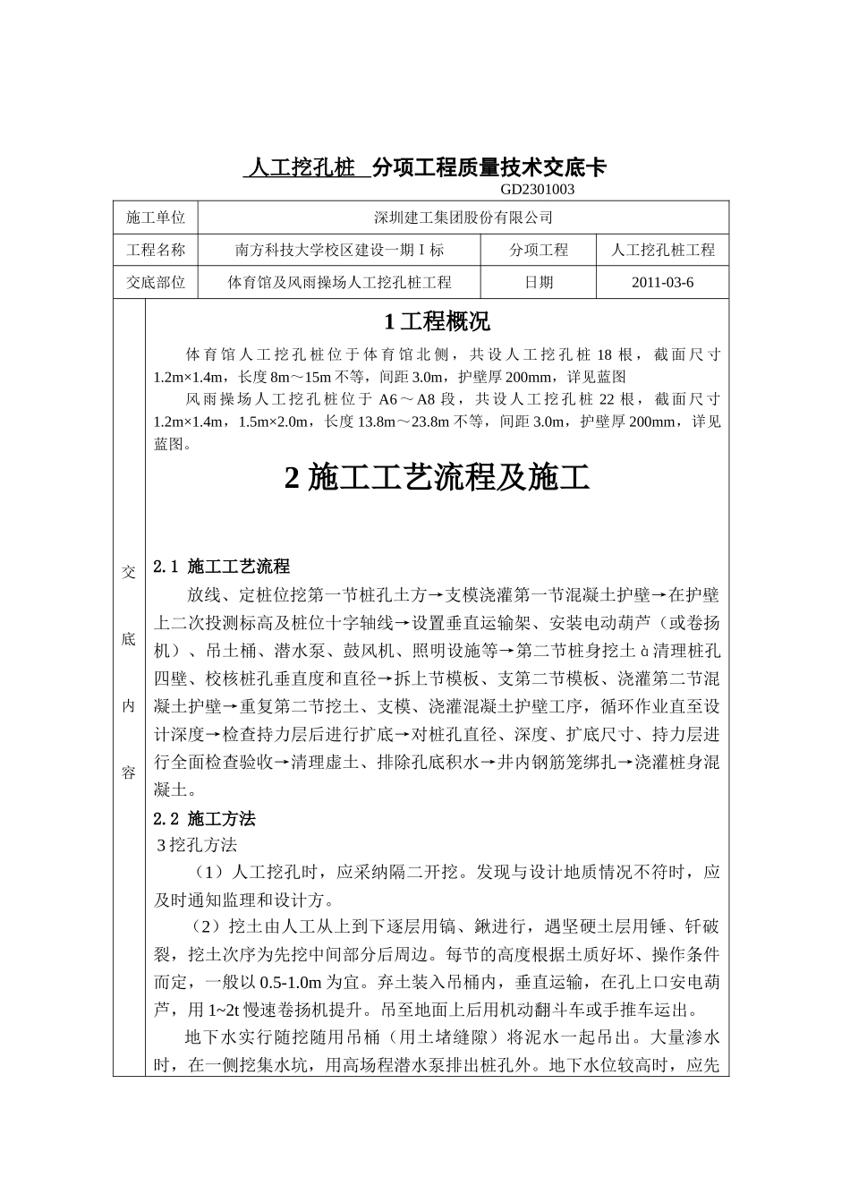人工挖孔桩分项工程质量技术交底卡_第1页