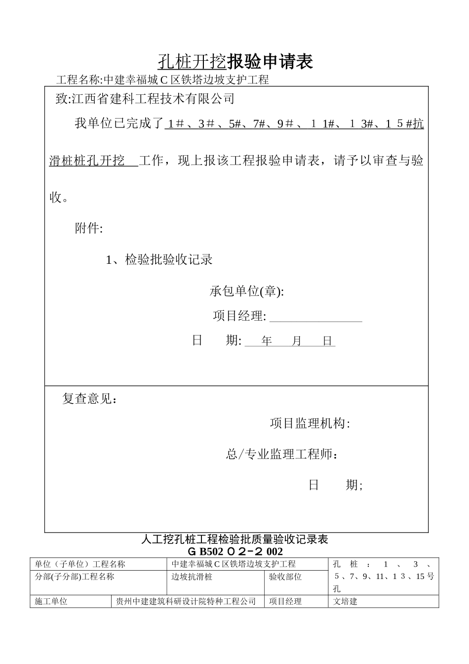 人工挖孔桩工程检验批质量验收记录表_第1页