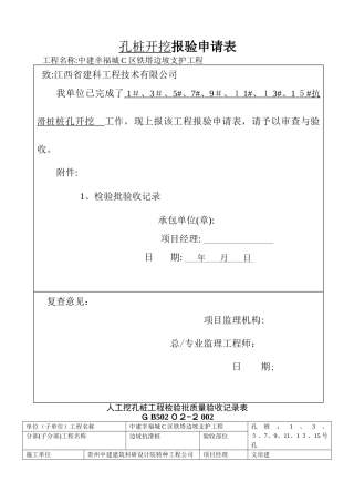 人工挖孔桩工程检验批质量验收记录表