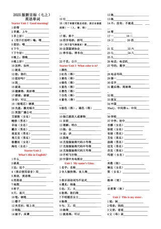 人教版七年级上英语单词默写版