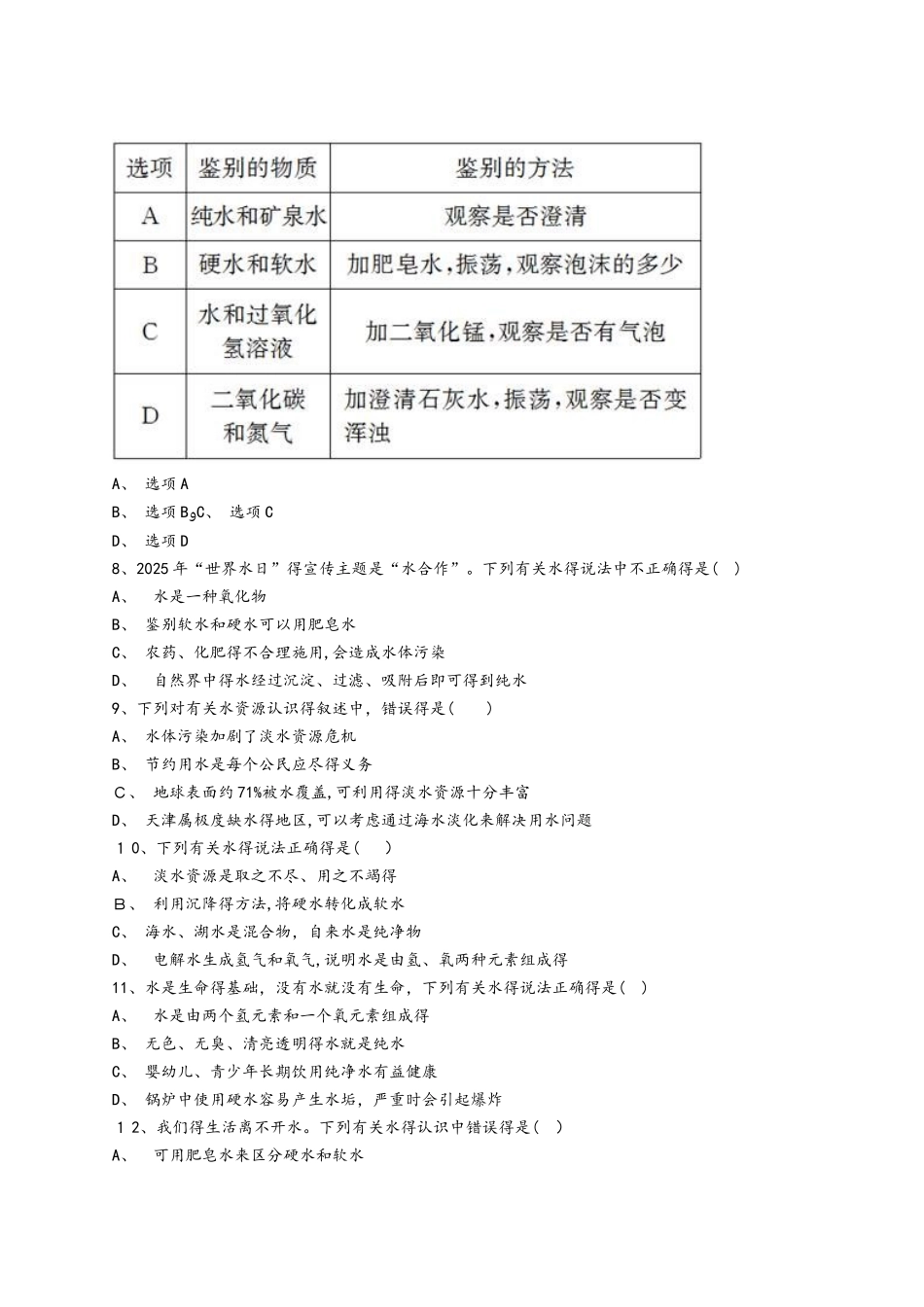 人教版九年级化学上册同步精选对点训练：认识水资源_第2页