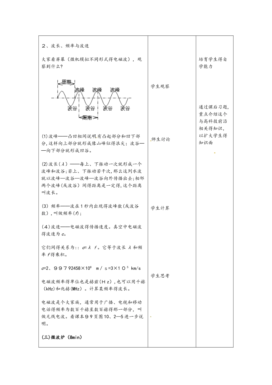 人教版九年级物理  21.2 电磁波的海洋 教案_第3页