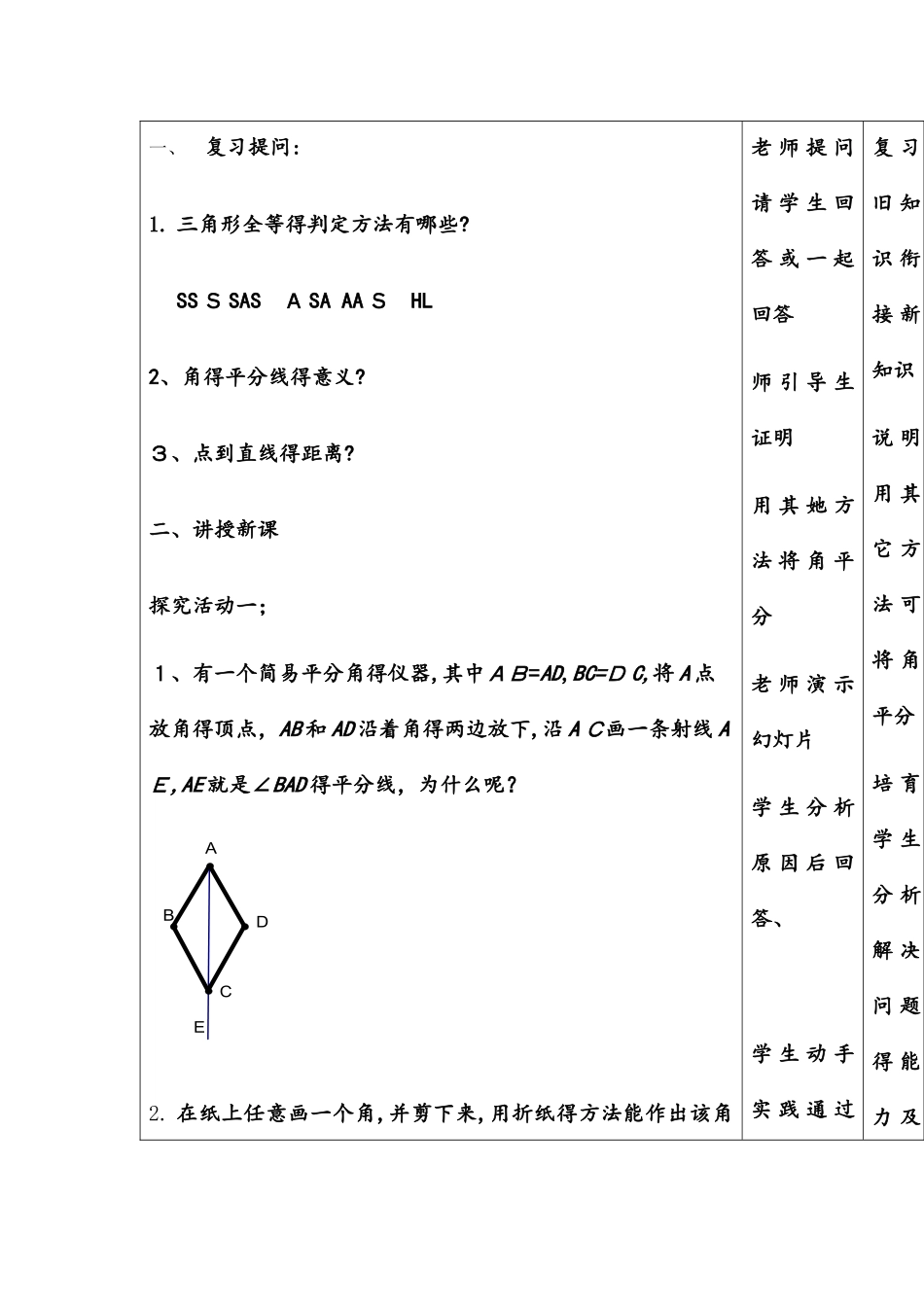 人教版八年级上册 12.3 角的平分线的性质 教学设计_第3页
