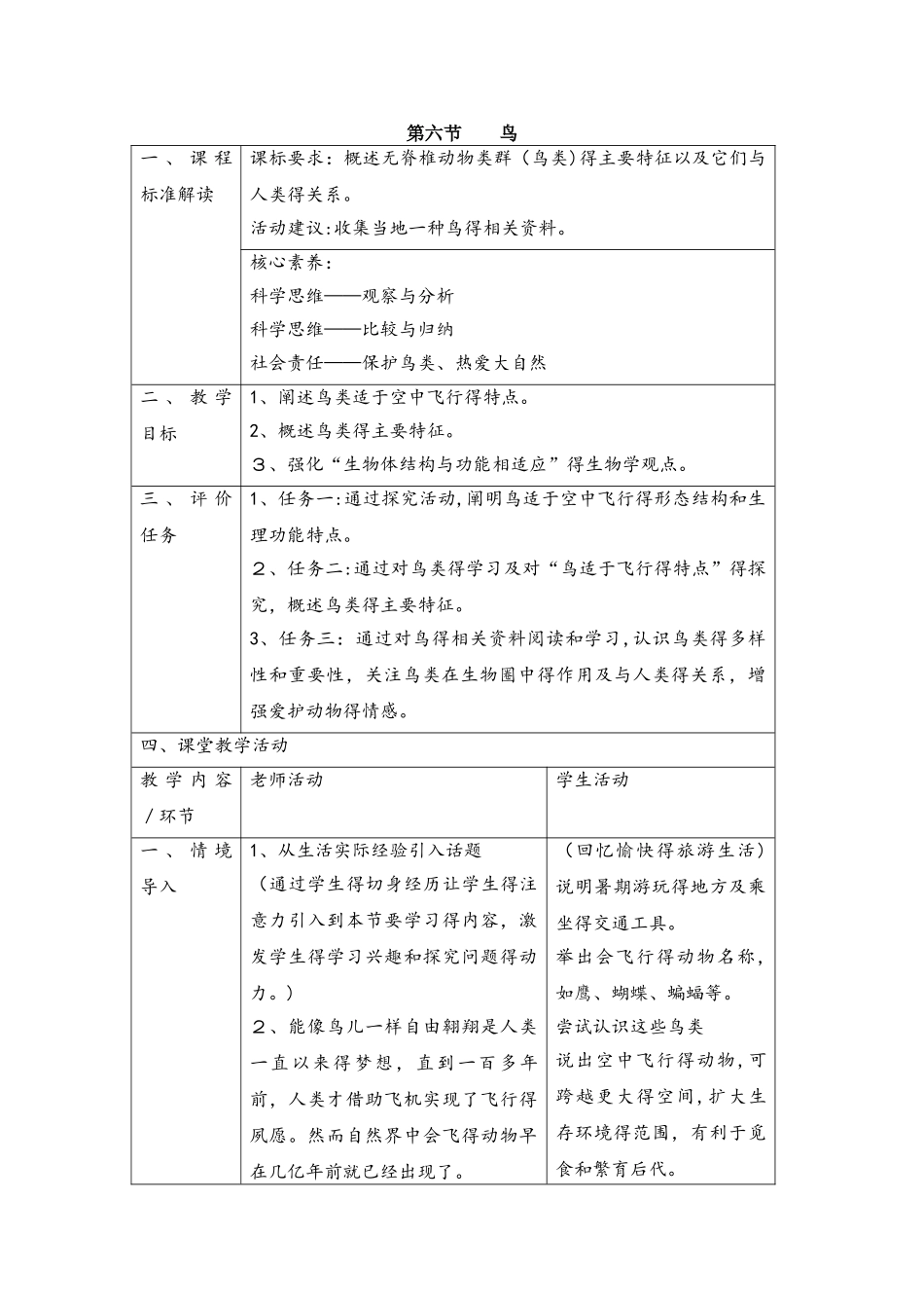 人教版八年级上册5.1.6《鸟》教案_第1页