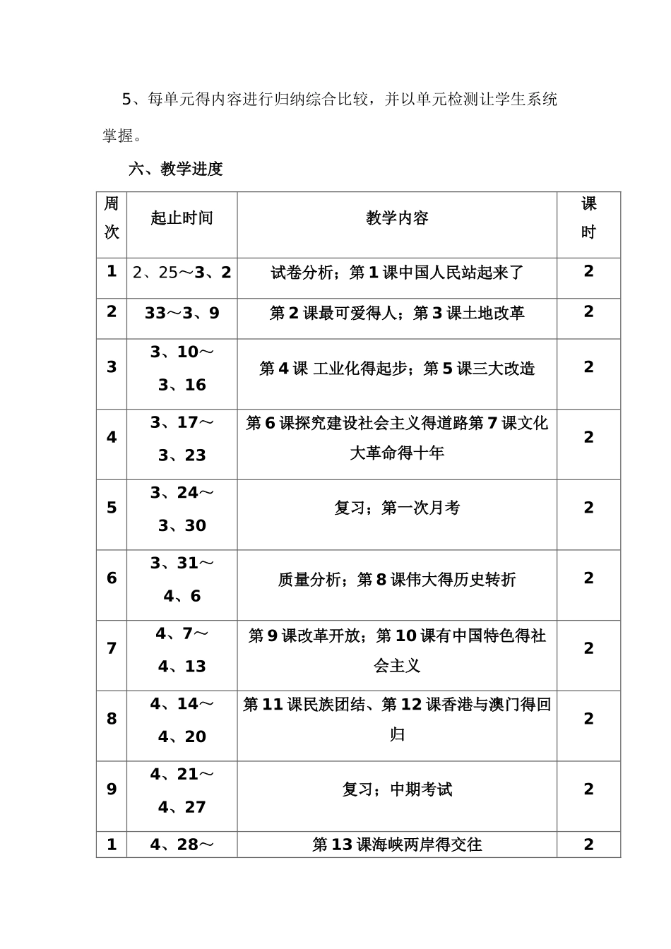人教版八年级历史下册教学计划_第3页