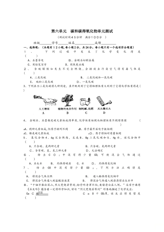 人教版巴市杭锦后旗九年级化学上册第六单元测试：第六单元 碳和碳的氧化物》单元综合与测试（含答案）