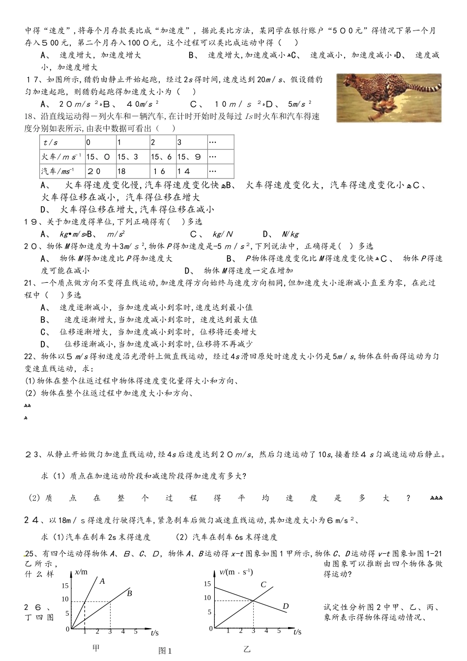 人教版必修一　1.5　速度变化快慢的描述－－加速度　练习题_第2页