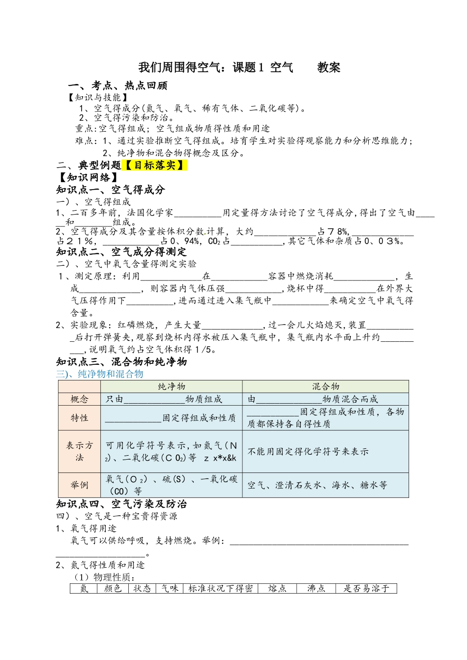 人教版涤二单元我们周围的空气：课题1 空气 学案（无答案）_第1页