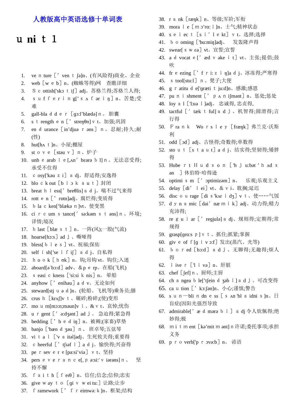 人教版高中英语选修十单词表_第1页