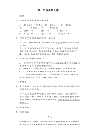 人教部编版九年级上册 第16课 孤独之旅 同步精讲精练（含答案）