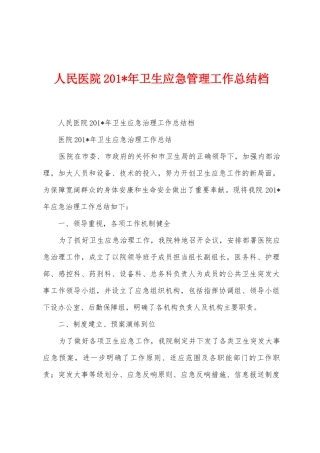 人民医院2025年卫生应急管理工作总结档