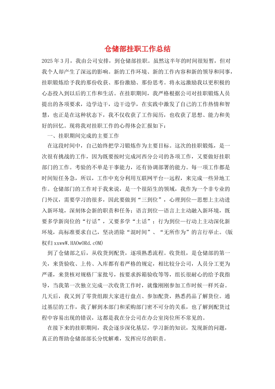 仓储部挂职工作总结_第1页