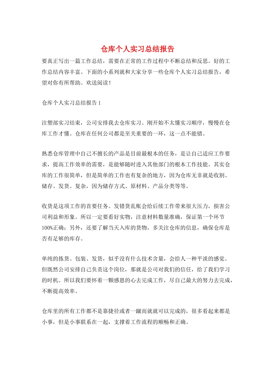 仓库个人实习总结报告_第1页