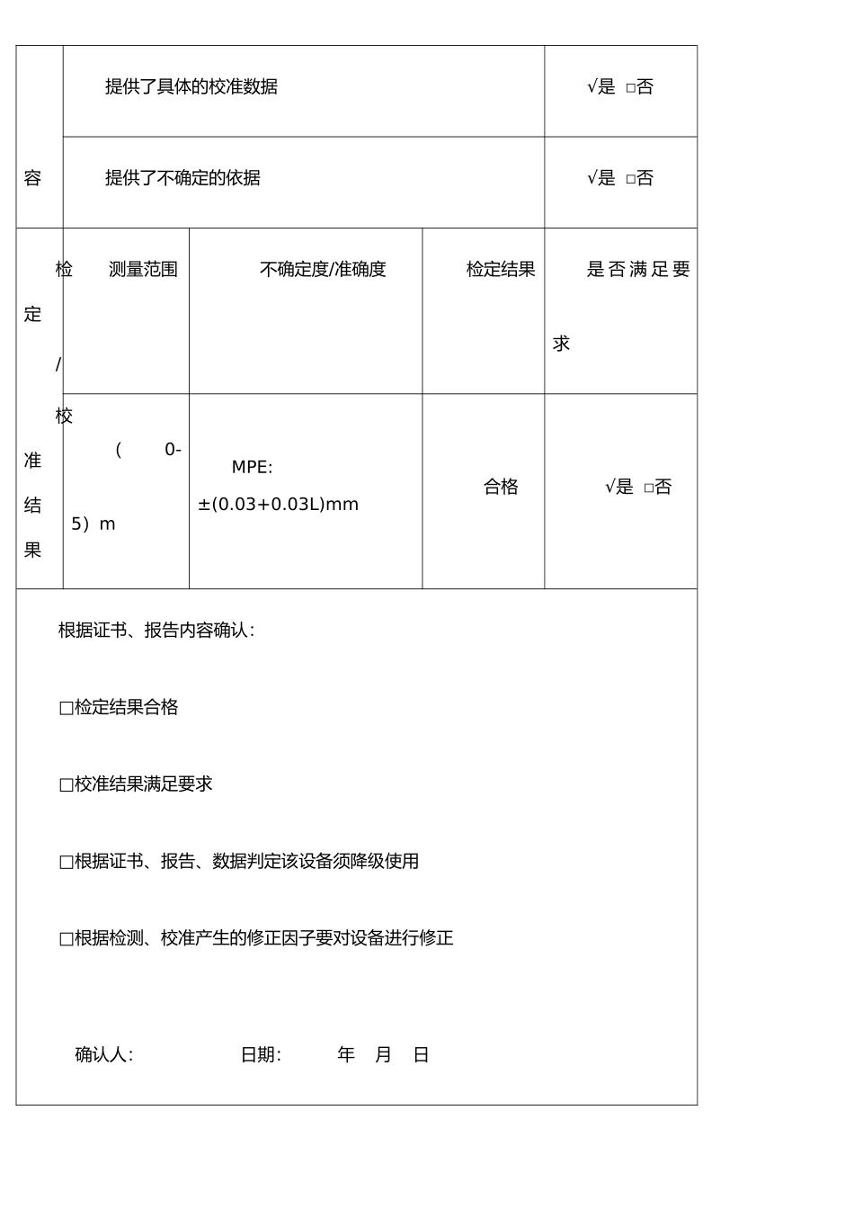仪器设备校准证书确认记录表_第2页