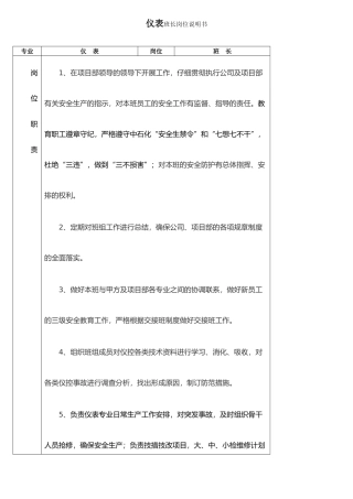 仪表岗位说明书