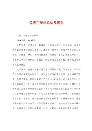 仪表工年终总结及规划