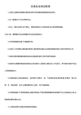 仪表安全岗位职责